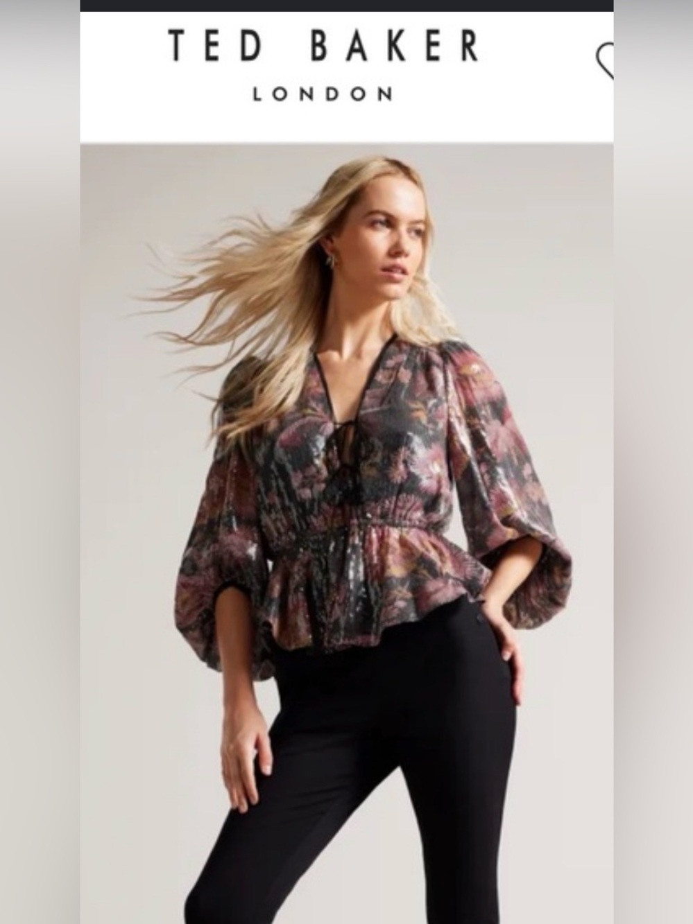 Ted Baker Floral Peplum Blouse - Black Multi